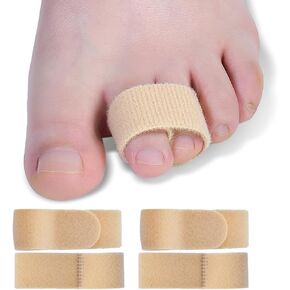 Toe Separators for Overlapping Toes, Bunions, Big Toe Alignment, Corrector and Spacer, Reusable Fabric Buddy Wraps for Broken Toes, Hammertoe Straightener, 4 Count (Beige)