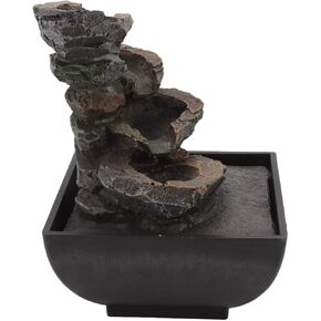 Mini Tabletop Fountain, 4 Tiers Waterfall Fountain Indoor Coloured LED Lights Desk Water Fountains for Home Office Decor(#3)
