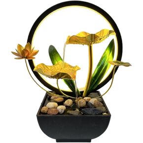 نافورة مياه ماء داخلي 2 من فئة Lotus Desk Fountain مع الصخور الطبيعية وأضواء الخاتم LED REAND INDOOR ZEN REANSINATE للمكتب أو غرفة المعيش