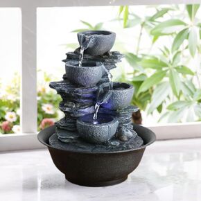 10.6" Rock Indoor Water Fountain Desktop, 4-Tier Design with Imitation Stone, Indoor Waterfall Tabletop River Rocks & Resin Material for Serene Meditation & Relaxation - Ideal for Home & Office Decor