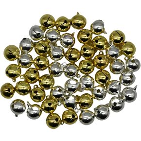 Maydahui 50 PCS Christmas Jingle Bells Small Ornaments 0.55 Inches 14 mm Alloy Gold Silver Color DIY for Sewing Wedding Jewelry Findings Crafts Decorations