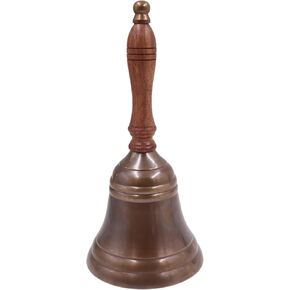 8.5"(H) 4"(D) Antique Brass Hand Bell Solid Brass Bell with Wooden Handle Bell Perfect for Dinner, Indoor, Outdoor, School, Bar, Reception, Last Order & Church by THDC