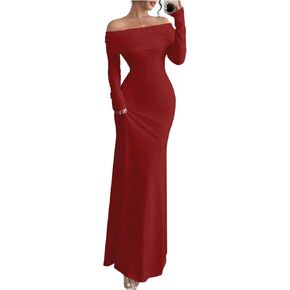 SOLY HUX Women's Long Sleeve Off The Shoulder Bodycon Dress Elegant Maxi Dress Cocktail Prom Dresses