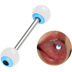 14G Tongue Rings for Women and Men, Blue Eyeball Tongue Piercing Jewelry for Tongue Piercings, Surgical Steel Tongue Ring