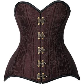 Daisy corsets Womens Top Drawer Curvy Brown Brocade Double Steel Boned Overbust CorsetCorset