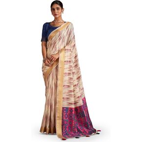Sarees Vaanya Cotton Gold Zari Border مع نمط على Pallu مع بلوزة غير مختلطة