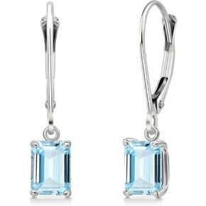 Gem Stone King 14K White Gold Sky Blue Aquamarine Earrings for Women | 1.00 Cttw | Gemstone March Birthstone | Emerald Cut 6X4MM