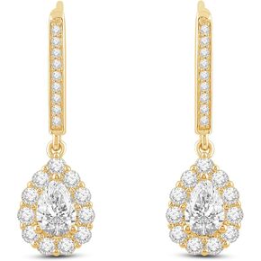 Everyday Elegance 14K Solid Gold Leverback Earrings | Round, Pear, Cushion & Emerald "Halo" Cubic Zirconia Drop Dangle | 2.0 to 3.0 CTW | With Gift Box