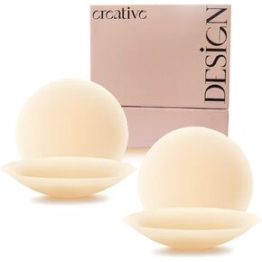 Nipple Cover 2 Pairs-Sticky Adhesive Silicone Nipple Pasties Reusable Pasties for Woman with Travel Box Creme