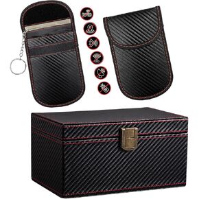 Faraday Box for Car Keys, Leather Signal Blocker Box for Car Keys Fob Cards Keyless Entry Signal Blocker & Anti-Theft Faraday Box Cage