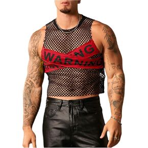 رسالة Milumia للرجال طباعة Criss Cross Hollow Out Tank Top Party Rave Clubwear