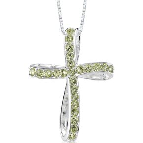 Peora Peridot Cross Netlace for Women 925 Sterling Silver ، Gemstone Natural ، إجمالي 1.50 قيراط ، مع سلسلة 18 بوصة ، مجوهرات بيرية أخضر حقيقية ، أقراط Birthstone في أغسطس ، مع صندوق مجوهرات.