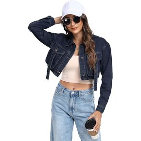 andy & natalie Womens Jean Jacket Cropped Fashion Button Down Denim Jackets Short Shacket Outfit