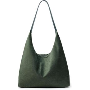 KALIDI Vintage 15L Hobo Bag Faux Suede Tote Zipper Work Bag Vegan Leather Shoulder Strap for Women Travel Purse