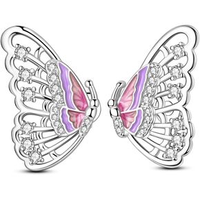 NARMO 925 Sterling Silver Butterfly Earrings Moon Sun Tassels Ear Clip Stud Earrings Colorful Feather Earrings for Women