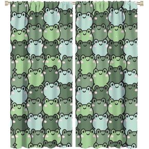 Frog Curtains Cartoon Cute Frogs for Kids Room Decoration Blackout Print Rod Pocket Window Drapes for Bedroom Living Room 42x45in