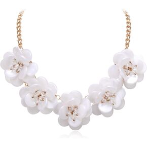 BriLove Flower Collar Necklace, Shiny Floral Summer Beach Statement Bib Necklaces for Women Costume Prom Jewelry