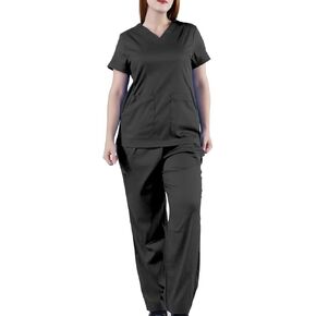Scrubs Set for Women,Classic V-Neck Stretch Top & Cargo Pants Yoga Waistband, Nurse Unifrom with 8 Pockets