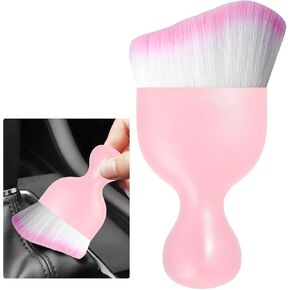 Car Interior Cleaning Brush, Super Soft Bristle Curved Detailing Brush Crevice Dust Removal Tool, Sweeping Dusting Brush for Dashboard Air Conditioner Vent, Car Accessories (Pink&Pink)