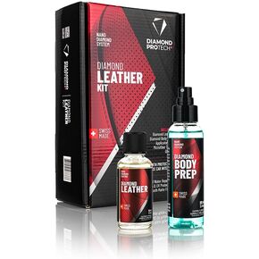 – Diamond Leather Kit – Diamond Leather 50ml Plus Diamond Body Prep 100ml Kit; Natural Leather Protection; Protects from UV and Stains; Repels Oil, Grease & Water for up to 12 Months