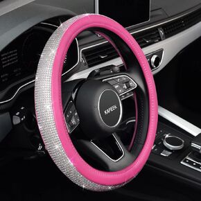 KAFEEK Diamond Leather Steering Wheel Cover with Bling Bling Crystal Glitter Rhinestones, Universal 15 inch, Car Accessories for Women Girl, Black Microfiber Leather Black Diamond