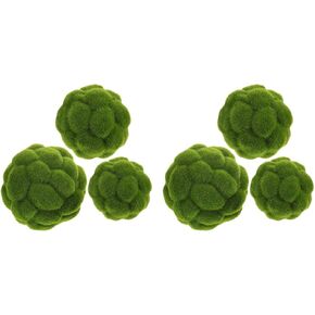 Cabilock 6pcs Imitation Rocks Decor Simulated Green Balls Decorative Garden Topiary Tree Covered Topiary Wedding Party Decoration, 10cm+12cm+15cm