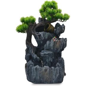 20-Inch Tabletop Water Fountain with Bonsai Tree, Cascading Waterfall, Spinning Crystal Ball, and LED Lighting – Indoor Zen Decorative Fountain with USB Connection for Home or Office