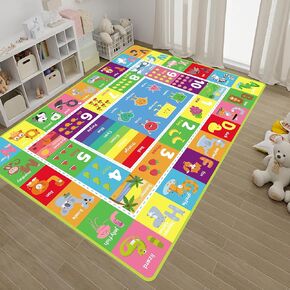 ABC Kids Rug, Cute Educational Kids Rug for Playroom, Non Slip Classroom Carpet for Learning ABC Animal, Number, Month, Shape and Color, Playmat for Nursery Baby (Blue, 3.3 x 5 feet)