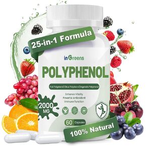 25-in-1 Polyphenols Supplement | 2000MG Powerful Antioxidants for Age Defense | Enhance Vitality | from Polyphenol Superfood, Vegetables, Quercetin, Resveratrol - 60 Capsules