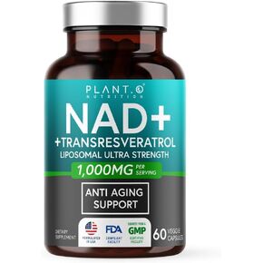 NAD Supplement High Purity (500mg of 95% Pure NAD Plus) with Resveratrol - NMN and Nicotinamide Riboside Alternative for Energy, Anti-Aging, Cell Regeneration, Focus – 60 Pills