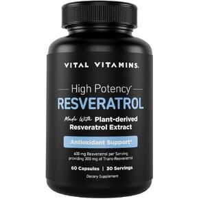 Vital Vitamins Resveratrol Supplement - Antioxidant Support, Cellular Longevity, Cognitive Function - 60 Capsules