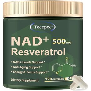 NAD+ Supplement 650mg with NAD+ & Resveratrol | Anti-Aging, Energy, Focus Support | 120 Vegan Capsules for Women and Men