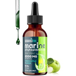 Marine Phytoplankton Drops 2000mg - High Absorption Phytoplankton Supplement with Wheatgrass & Fo-ti for Cellular Wellness, Hair Growth, Energy & Immunity | Green Apple Flavor, 60ml (Pack of 1)