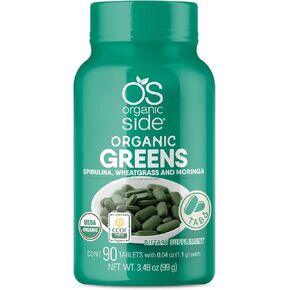 Organic Greens (Spirulina, Wheatgrass & Moringa) 90 Tablets - Rich in Vitamins and Minerals - Super Greens 1100 mg - Certified USDA - Non GMO - Vegan