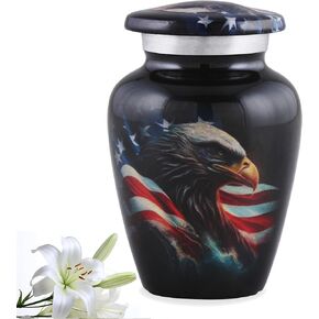 American Honor Keepsake Urn - American Flag & Eagle Mini Cremation Urns for Ashes - Veteran Token Urns - Patriotic Handcrafted American Flag Sharing Memorial Urn with Velvet Bag (Keepsake)