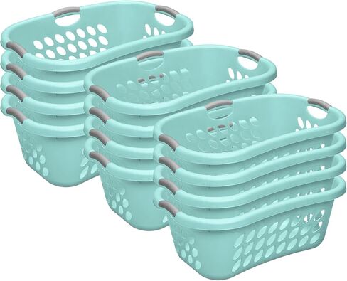 Sterilite Ultra HipHold 1.25 Bushel Plastic Stackable Clothes Laundry Basket Bin with Reinforced Rim and Ventilation Holes, Aqua Blue (12 Pack) in Saudi Arabia
