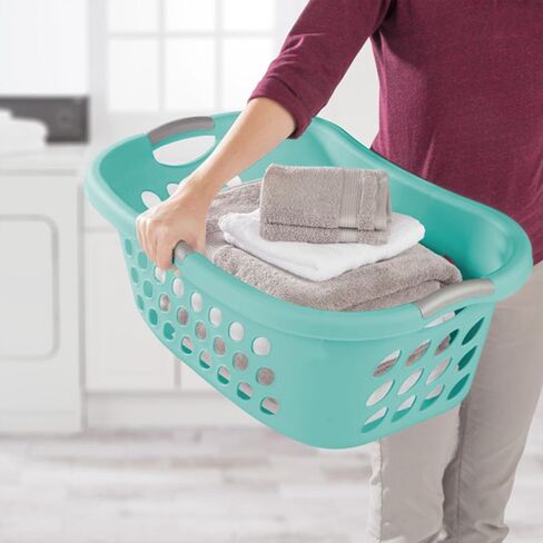 Sterilite Ultra HipHold 1.25 Bushel Plastic Stackable Clothes Laundry Basket Bin with Reinforced Rim and Ventilation Holes, Aqua Blue (12 Pack) in Saudi Arabia