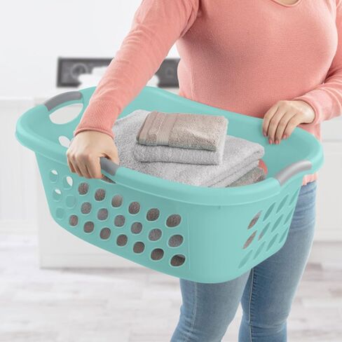 Sterilite Ultra HipHold 1.25 Bushel Plastic Stackable Clothes Laundry Basket Bin with Reinforced Rim and Ventilation Holes, Aqua Blue (12 Pack) in Saudi Arabia