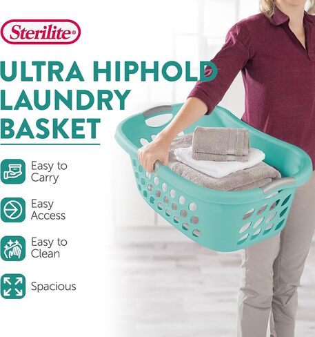 Sterilite Ultra HipHold 1.25 Bushel Plastic Stackable Clothes Laundry Basket Bin with Reinforced Rim and Ventilation Holes, Aqua Blue (12 Pack) in Saudi Arabia