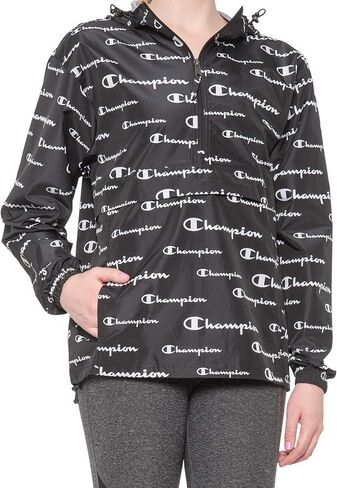 Champion Windbreaker, Packable, Wind and Water-Resistant Jacket for Women, Black Small Script, Large in Saudi Arabia