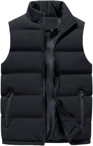 Men's Outdoor Casual Vest Coat Sleeveless Padding Puffer Vest Lightweight Zip Stand Collar Quilted Gilet Jacket Outwear in Saudi Arabia