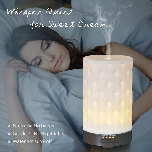 Earnest Living Essential Oil Diffuser for Home White Ceramic 100ml Aromatherapy Diffuser with 4 Timers 7 Night Lights and Auto Off Function (no Beep!) for Essential Oils in Saudi Arabia