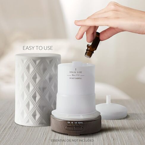 Earnest Living Essential Oil Diffuser for Home White Ceramic 100ml Aromatherapy Diffuser with 4 Timers 7 Night Lights and Auto Off Function (no Beep!) for Essential Oils in Saudi Arabia