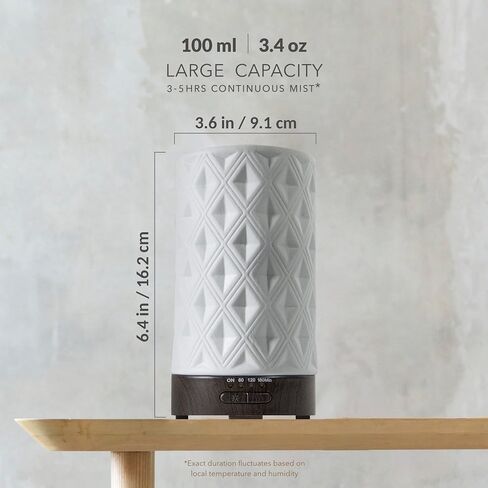 Earnest Living Essential Oil Diffuser for Home White Ceramic 100ml Aromatherapy Diffuser with 4 Timers 7 Night Lights and Auto Off Function (no Beep!) for Essential Oils in Saudi Arabia