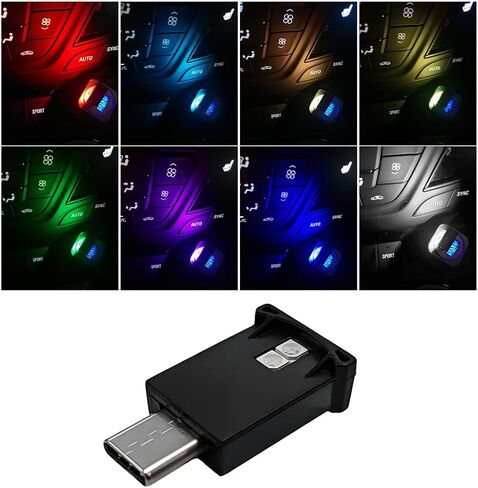 2 PCS Type C USB LED LED Ampient Light ، سطوع قابل للتعديل 8 ألوان RGB LED الإضاءة الداخلية ، مصباح جو USB Mini Nigh in Saudi Arabia