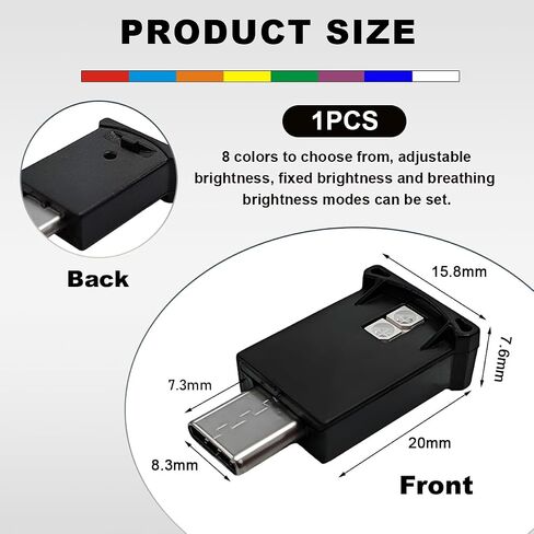 2 PCS Type C USB LED LED Ampient Light ، سطوع قابل للتعديل 8 ألوان RGB LED الإضاءة الداخلية ، مصباح جو USB Mini Nigh in Saudi Arabia