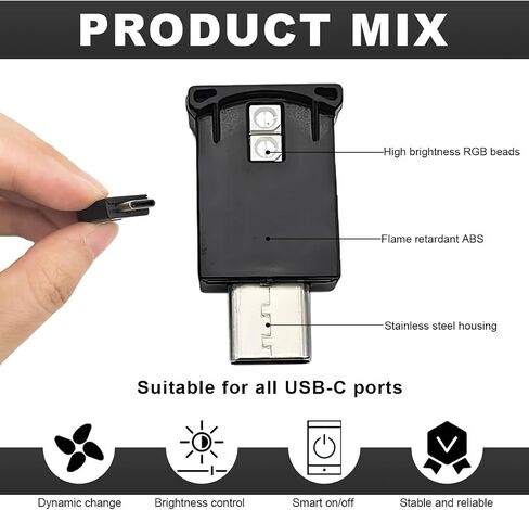 2 PCS Type C USB LED LED Ampient Light ، سطوع قابل للتعديل 8 ألوان RGB LED الإضاءة الداخلية ، مصباح جو USB Mini Nigh in Saudi Arabia