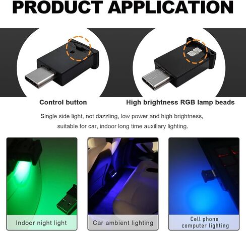 2 PCS Type C USB LED LED Ampient Light ، سطوع قابل للتعديل 8 ألوان RGB LED الإضاءة الداخلية ، مصباح جو USB Mini Nigh in Saudi Arabia