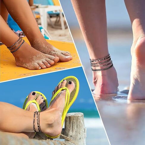 Sterling Silver Ankle Bracelet for Women Girls Dainty Link Paperclip Cuban Stake Adjustable Layered Silver Anklet Set Fashion Jewelry Gifts in Kuwait