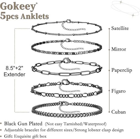 Sterling Silver Ankle Bracelet for Women Girls Dainty Link Paperclip Cuban Stake Adjustable Layered Silver Anklet Set Fashion Jewelry Gifts in Kuwait